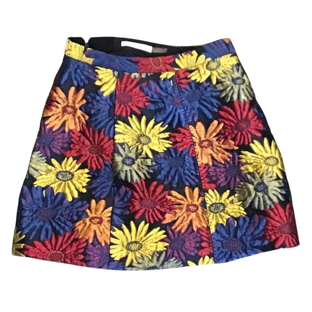 Alice + Olivia Floral Mini Skirt in Black with Yellow, Red, Blue, Purple